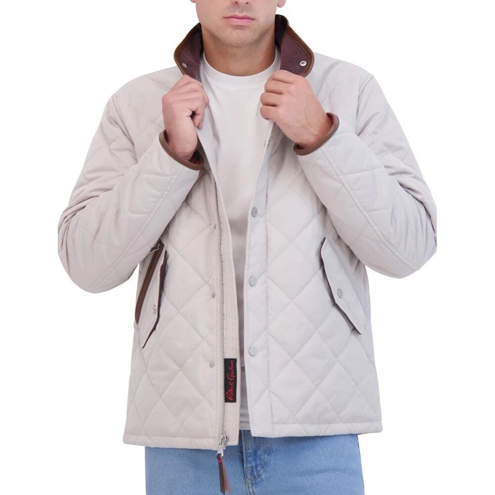Robert Graham Men's Medium Diamond Quilted Travel Utility Jacket Zip Coat Stone